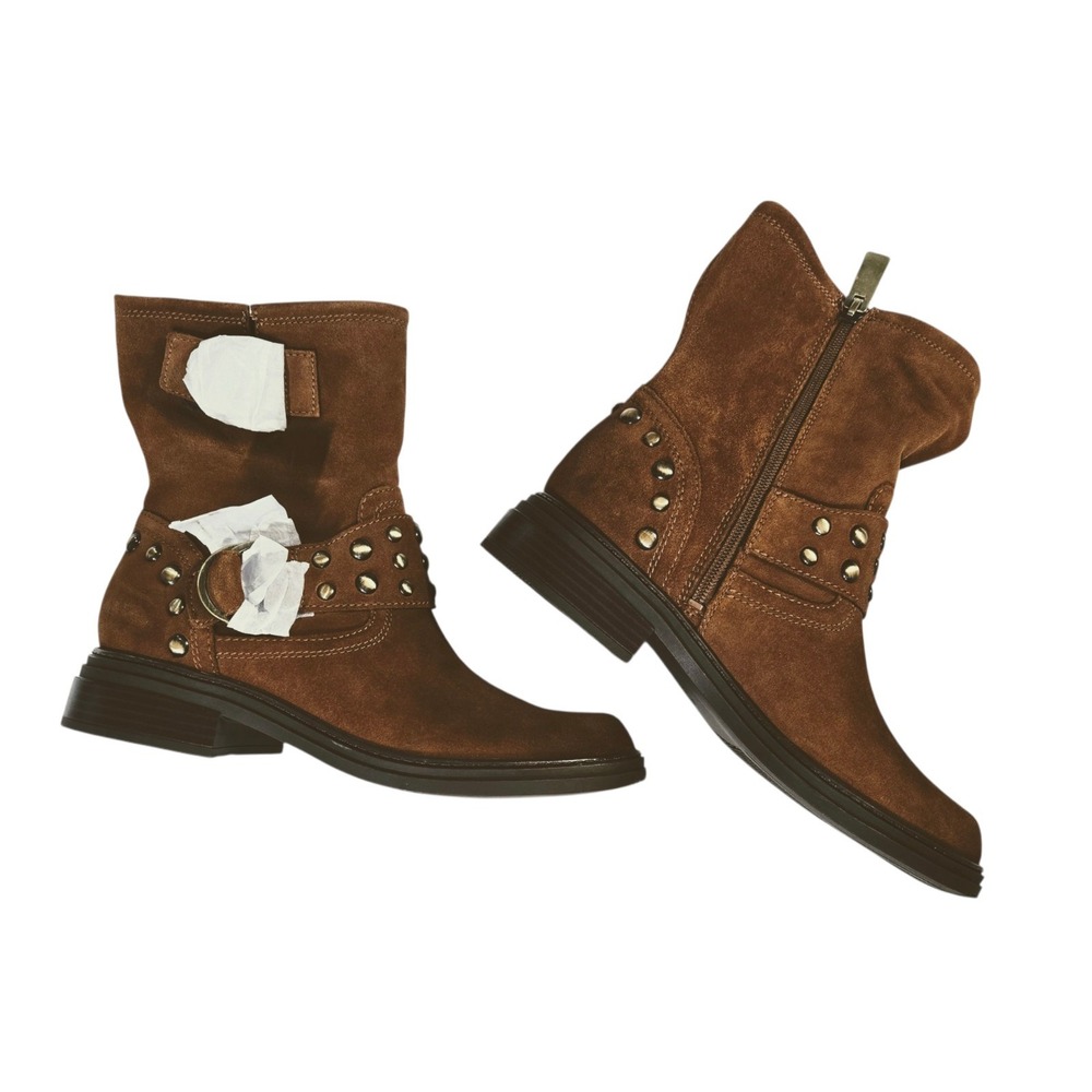 Naturalizer Womens Optimus Moto Boot Dark Chestnut Brown Stud Suede 11 M - Picture 8 of 12
